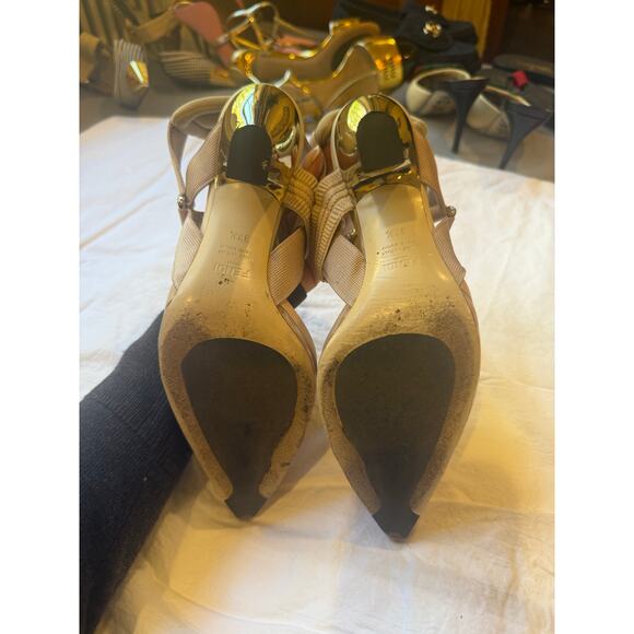 Fendi Mesh Logo Slingback Heels – Beige – Size 37.5 - Picture 4 of 4